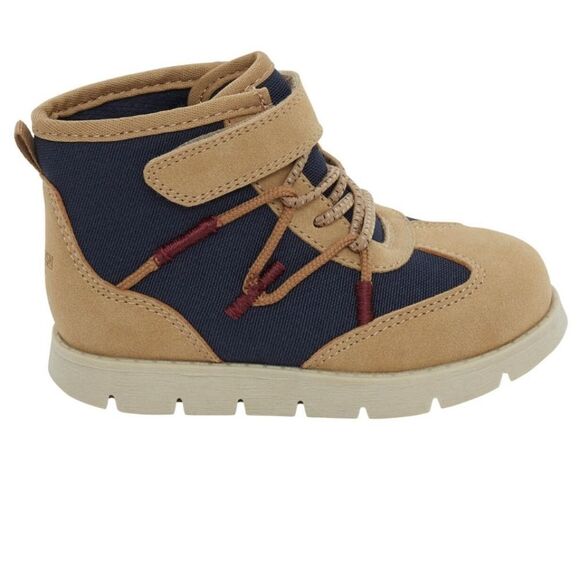 OshKosh B'Gosh Boys Toddler Asterix Fashion Recycled Navy & Tan Boots size 7 - Picture 1 of 6